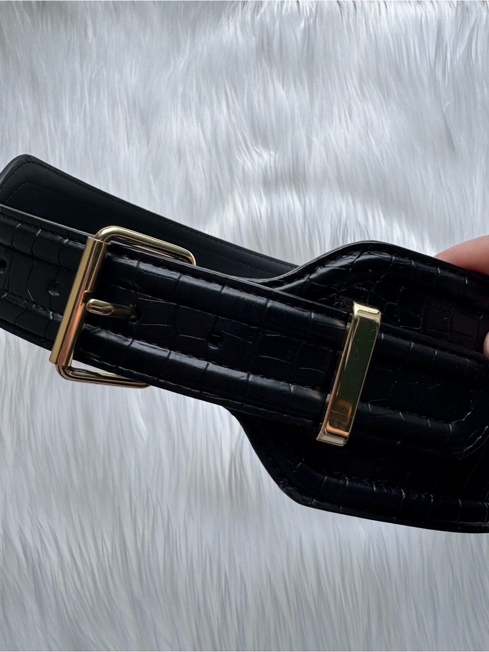 Altuzarra X Target Black Croc Wide Waist Belt with Gold Buckle
